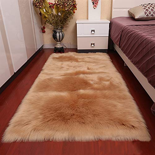 Insun Faux Lammfell Schaffell Teppich Flauschig Weiche Nachahmung Wolle Rechteck Teppich Langflor Matte für Wohnzimmer Schlafzimmer Kinderzimmer Auto Khaki 60x120cm von Insun