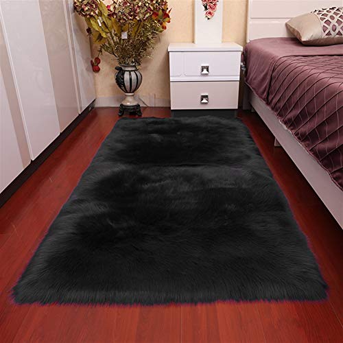 Insun Faux Lammfell Schaffell Teppich Flauschig Weiche Nachahmung Wolle Rechteck Teppich Langflor Matte für Wohnzimmer Schlafzimmer Kinderzimmer Auto Schwarz 60x60cm von Insun