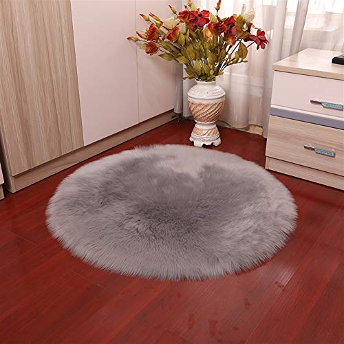 Insun Faux Lammfell Schaffell Teppich Flauschig Weiche Nachahmung Wolle Runden Teppich Langflor Matte für Wohnzimmer Schlafzimmer Kinderzimmer Auto Grau 110cm Durchmesser von Insun