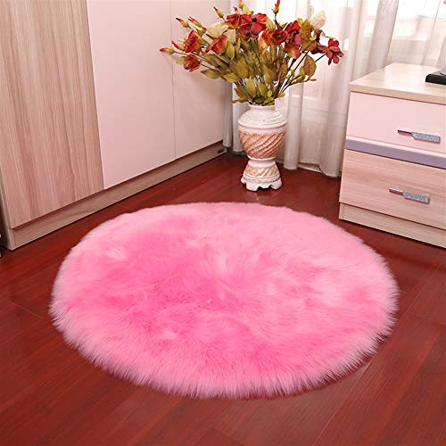 Insun Faux Lammfell Schaffell Teppich Flauschig Weiche Nachahmung Wolle Runden Teppich Langflor Matte für Wohnzimmer Schlafzimmer Kinderzimmer Auto Rosa 120cm Durchmesser von Insun