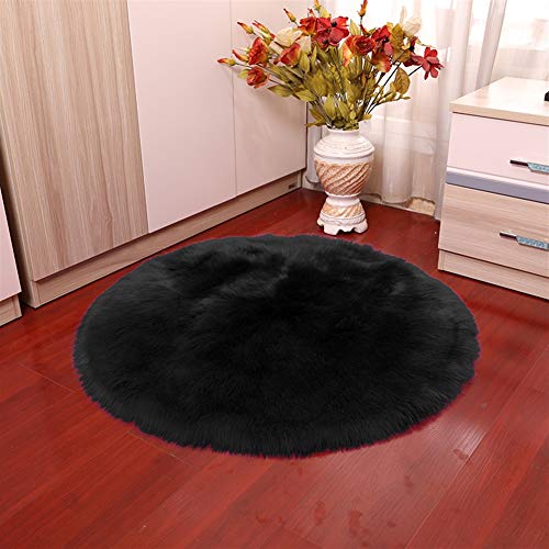 Insun Faux Lammfell Schaffell Teppich Flauschig Weiche Nachahmung Wolle Runden Teppich Langflor Matte für Wohnzimmer Schlafzimmer Kinderzimmer Auto Schwarz 120cm Durchmesser von Insun