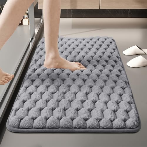Insun Flanell Badezimmerteppich, U Förmige WC Vorleger, Badematte rutschfest Saugfähig Dunkelgrau Rechteckig 50 x 80 cm von Insun