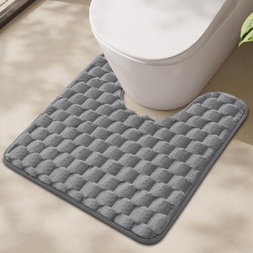 Insun Flanell Badezimmerteppich, U Förmige WC Vorleger, Badematte rutschfest Saugfähig Dunkelgrau U-förmig 40 x 50 cm von Insun
