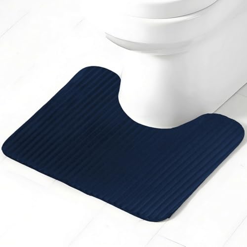 Insun Flanell Streifen Badezimmerteppich, U Förmige WC Vorleger, Badematte rutschfest Saugfähig Marineblau U-förmig 45 x 50 cm von Insun