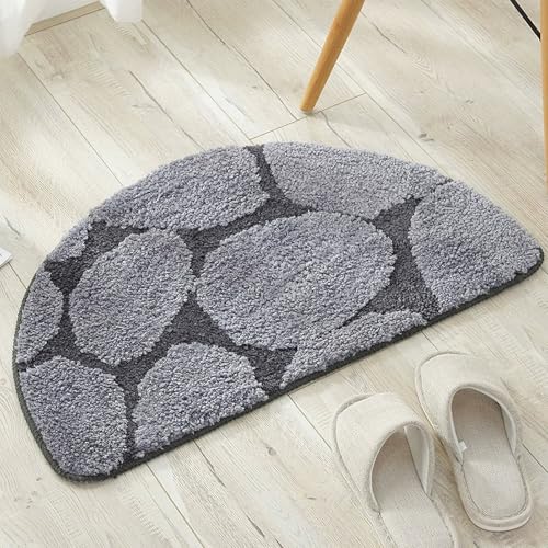 Insun Kieselstein Look Badezimmerteppich, Badematte rutschfest Saugfähig Waschbar für Badezimmer Grau Halbkreis 42 x 70 cm von Insun