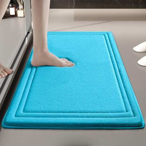 Insun Memoryschaum Badezimmerteppich, U Förmige WC Vorleger, Badematte rutschfest Saugfähig Blau Rechteckig 50 x 80 cm von Insun