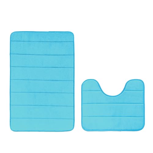 Insun Memoryschaum Badezimmerteppich Set 2 Teilig, Badematte rutschfest Saugfähig Waschbar für Badezimmer Blau 50 x 80 cm + U-förmig 40 x 50 cm Insun Memoryschaum Badezimmerteppich Set 2 Teilig, Badematte rutschfest Saugfähig Waschbar für Badezimmer Blau 50 x 80 cm + U-förmig 40 x 50 cm von Insun