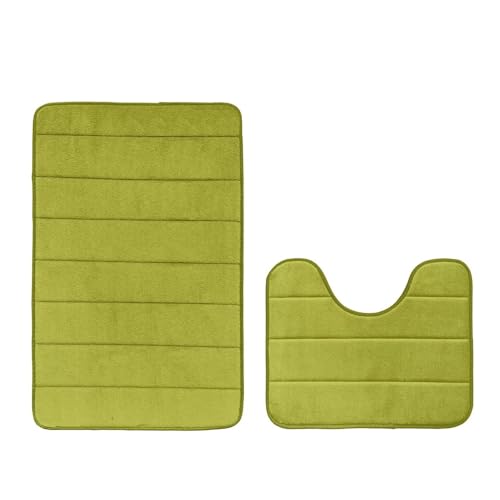 Insun Memoryschaum Badezimmerteppich Set 2 Teilig, Badematte rutschfest Saugfähig Waschbar für Badezimmer Grün 50 x 80 cm + U-förmig 40 x 50 cm Insun Memoryschaum Badezimmerteppich Set 2 Teilig, Badematte rutschfest Saugfähig Waschbar für Badezimmer Grün 50 x 80 cm + U-förmig 40 x 50 cm von Insun