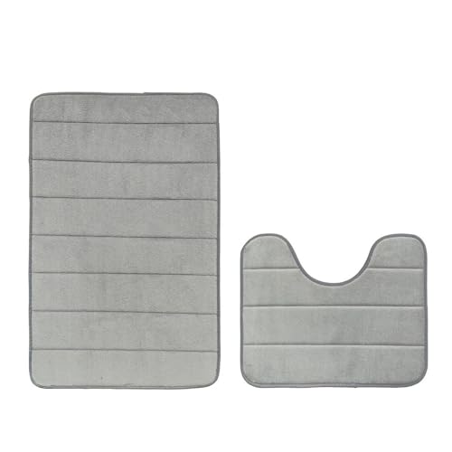Insun Memoryschaum Badezimmerteppich Set 2 Teilig, Badematte rutschfest Saugfähig Waschbar für Badezimmer Hellgrau 50 x 80 cm + U-förmig 40 x 50 cm Insun Memoryschaum Badezimmerteppich Set 2 Teilig, Badematte rutschfest Saugfähig Waschbar für Badezimmer Hellgrau 50 x 80 cm + U-förmig 40 x 50 cm von Insun