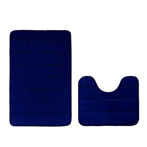 Insun Memoryschaum Badezimmerteppich Set 2 Teilig, Badematte rutschfest Saugfähig Waschbar für Badezimmer Marineblau 50 x 80 cm + U-förmig 40 x 50 cm von Insun