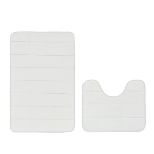 Insun Memoryschaum Badezimmerteppich Set 2 Teilig, Badematte rutschfest Saugfähig Waschbar für Badezimmer Weiß 50 x 80 cm + U-förmig 40 x 50 cm von Insun