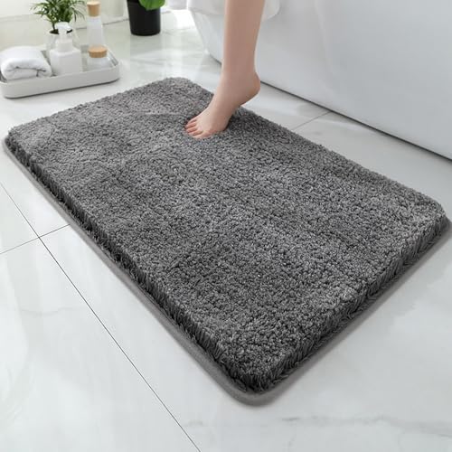 Insun Mikrofaser Badezimmerteppich, Badematte rutschfest Saugfähig Waschbar für Badezimmer Dunkelgrau 40 x 60 cm von Insun