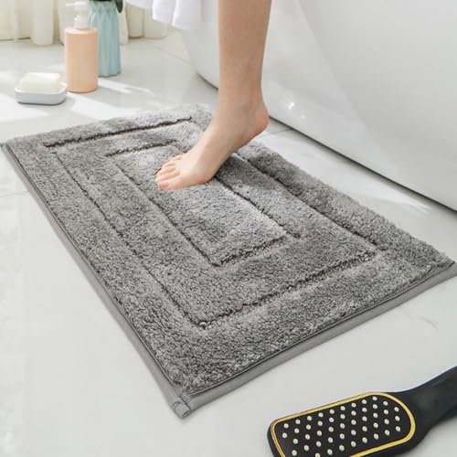 Insun Mikrofaser Badezimmerteppich, Badematte rutschfest Saugfähig Waschbar für Badezimmer Grau 2 50 x 80 cm von Insun