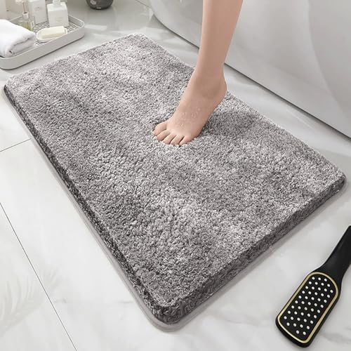 Insun Mikrofaser Badezimmerteppich, Badematte rutschfest Saugfähig Waschbar für Badezimmer Grau 50 x 80 cm von Insun