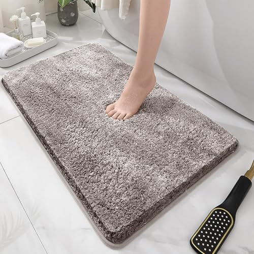 Insun Mikrofaser Badezimmerteppich, Badematte rutschfest Saugfähig Waschbar für Badezimmer Hellgrau 40 x 60 cm von Insun