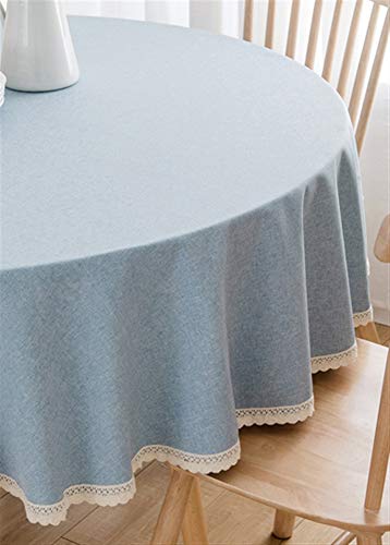Insun Modern Tischdecke Rund Gartentischdecke mit Spitze Rand Baumwolle Leinen Tischtuch Abwaschbar Hellblau 200cm Durchmesser von Insun
