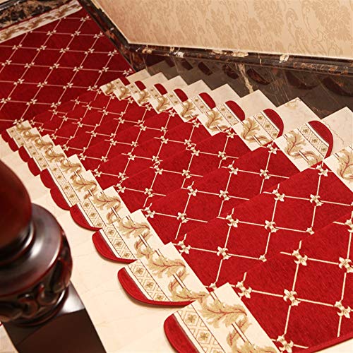 Insun Stufenmatten Halbrund Treppenteppich Anti Rutsch Abwaschbarer Renaissance Vintage Orientalisch Muster Treppenstufen Matten Rot 3 24x65cm 5 Stück von Insun