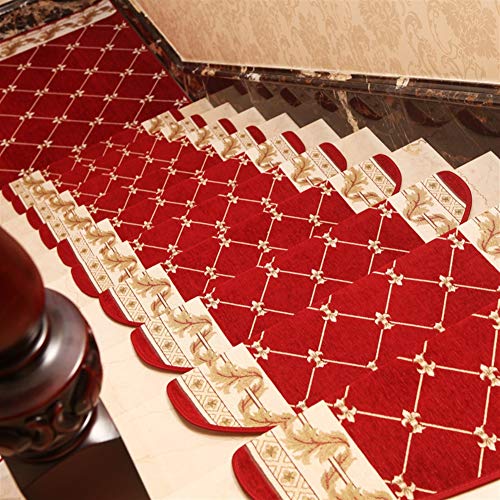 Insun Stufenmatten Halbrund Treppenteppich Anti Rutsch Abwaschbarer Renaissance Vintage Orientalisch Muster Treppenstufen Matten Rot 3 24x65cm 7 Stück von Insun