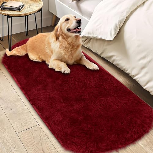 Insun Teppich Oval Wohnzimmer Hochflor Flauschig Waschbar Shaggy rutschfest Teppiche Schlafzimmer Burgundy 60 x 210 cm von Insun
