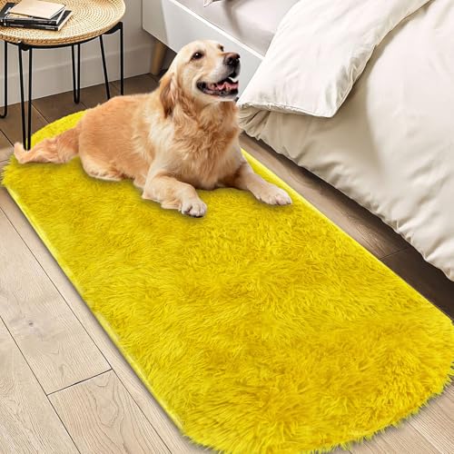 Insun Teppich Oval Wohnzimmer Hochflor Flauschig Waschbar Shaggy rutschfest Teppiche Schlafzimmer Gelb 90 x 245 cm von Insun