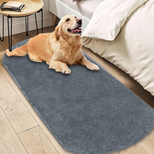 Insun Teppich Oval Wohnzimmer Hochflor Flauschig Waschbar Shaggy rutschfest Teppiche Schlafzimmer Grau 1 120 x 200 cm von Insun
