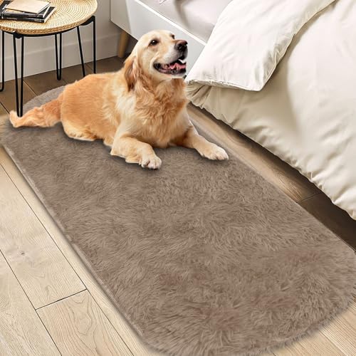 Insun Teppich Oval Wohnzimmer Hochflor Flauschig Waschbar Shaggy rutschfest Teppiche Schlafzimmer Hellbraun 1 60 x 210 cm von Insun