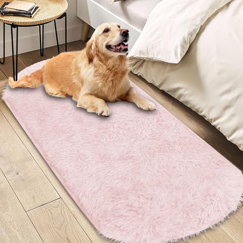 Insun Teppich Oval Wohnzimmer Hochflor Flauschig Waschbar Shaggy rutschfest Teppiche Schlafzimmer Hellrosa 60 x 180 cm von Insun