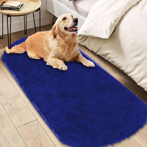 Insun Teppich Oval Wohnzimmer Hochflor Flauschig Waschbar Shaggy rutschfest Teppiche Schlafzimmer Königsblau 120 x 200 cm von Insun