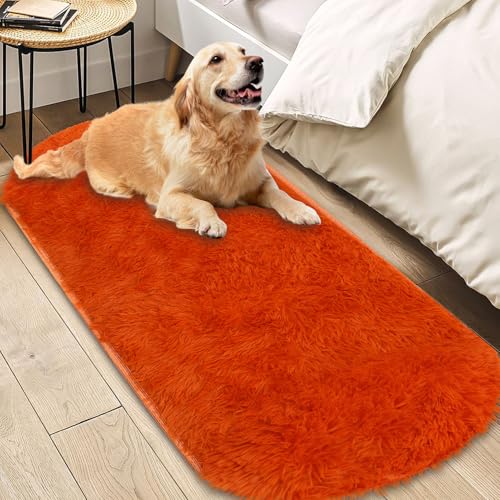 Insun Teppich Oval Wohnzimmer Hochflor Flauschig Waschbar Shaggy rutschfest Teppiche Schlafzimmer Orange 60 x 305 cm von Insun