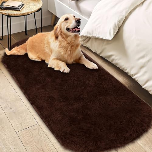 Insun Teppich Oval Wohnzimmer Hochflor Flauschig Waschbar Shaggy rutschfest Teppiche Schlafzimmer Schokolade Braun 80 x 200 cm von Insun