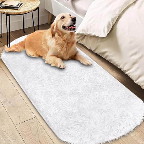 Insun Teppich Oval Wohnzimmer Hochflor Flauschig Waschbar Shaggy rutschfest Teppiche Schlafzimmer Weiß 50 x 120 cm von Insun