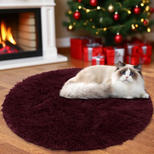 Insun Teppich Rund Wohnzimmer Hochflor Flauschig Waschbar Shaggy rutschfest Teppiche Schlafzimmer Burgundy 80 cm Insun Teppich Rund Wohnzimmer Hochflor Flauschig Waschbar Shaggy rutschfest Teppiche Schlafzimmer Burgundy 80 cm von Insun
