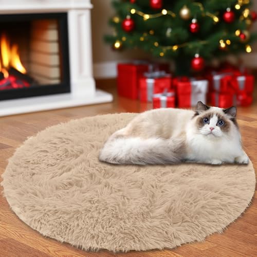 Insun Teppich Rund Wohnzimmer Hochflor Flauschig Waschbar Shaggy rutschfest Teppiche Schlafzimmer Light Brown 1 40 cm von Insun