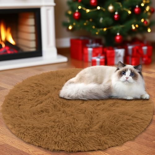 Insun Teppich Rund Wohnzimmer Hochflor Flauschig Waschbar Shaggy rutschfest Teppiche Schlafzimmer Light Brown 2 140 cm von Insun