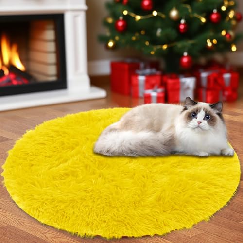 Insun Teppich Rund Wohnzimmer Hochflor Flauschig Waschbar Shaggy rutschfest Teppiche Schlafzimmer Yellow 40 cm von Insun