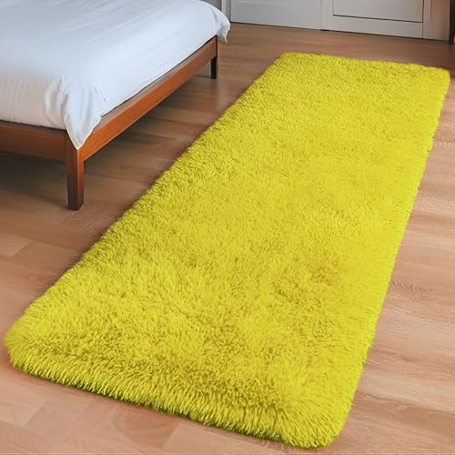Insun Teppich Wohnzimmer, Hochflor Flauschig Carpet rutschfest, Waschbar Shaggy Läufer für Schlafzimmer Flur Gelb 60 x 120 cm Insun Teppich Wohnzimmer, Hochflor Flauschig Carpet rutschfest, Waschbar Shaggy Läufer für Schlafzimmer Flur Gelb 60 x 120 cm von Insun