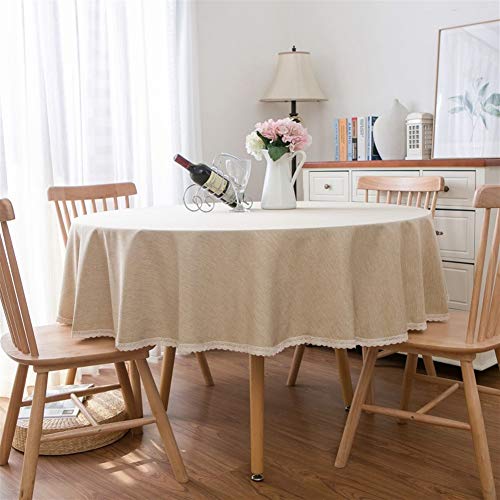 Insun Tischdecke Runden mit Spitze Rand Baumwolle Leinen Tischwäsche Dekorative Staubdichte Tischtuch Abwaschbar Beige Khaki 120cm Durchmesser von Insun