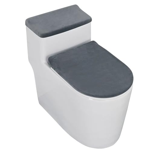 Insun Toiletten Sitzbezug und Tankschutzabdeckung Samt Elastisches Waschbar für Meisten Toiletten Dunkelgrau von Insun