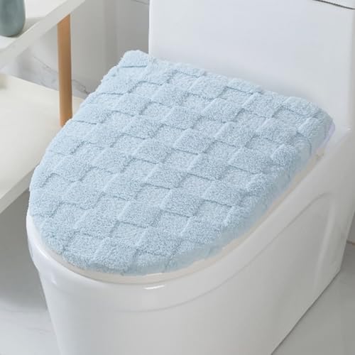 Insun WC Deckelbezug aus Mikrofaserstoff Flauschig, Toiletten Sitzbezug mit Gummizug für Meisten Toilettendeckel Hellblau von Insun