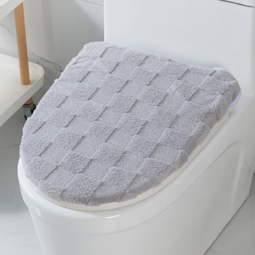 Insun WC Deckelbezug aus Mikrofaserstoff Flauschig, Toiletten Sitzbezug mit Gummizug für Meisten Toilettendeckel Hellgrau von Insun