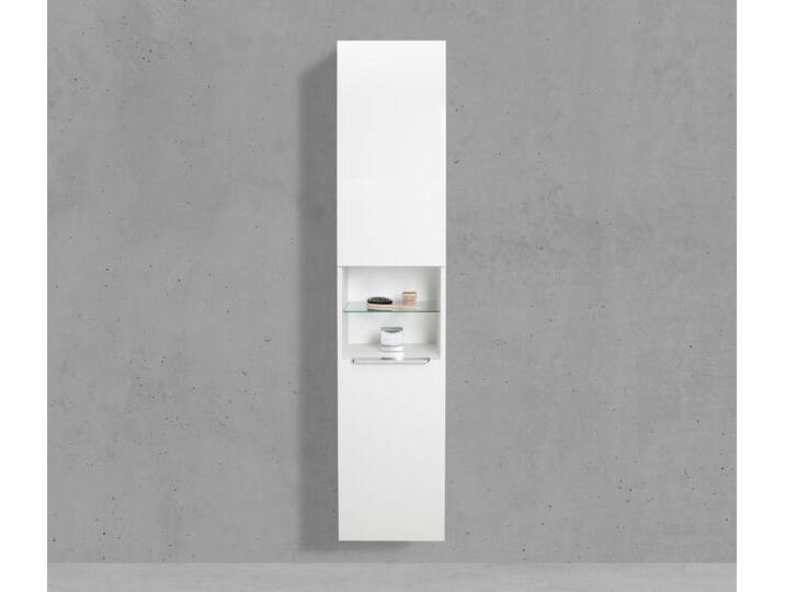 Bad Hochschrank mit Wäschekippe Seitenschrank H/B/T: 176,6/40/32,5cm Weiß Hochglanz Lack von Intarbad