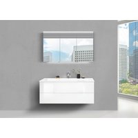 Badezimmermöbel Cubo 120 cm grifflos, Evermite Waschbecken, Spiegelschrank Multi Led Beton Anthrazit von Intarbad