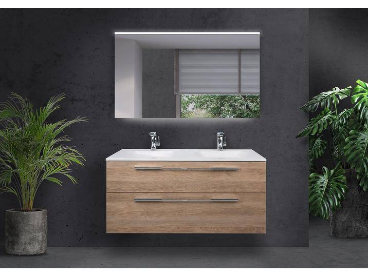 Badmöbel Modica Doppelwaschtisch 120 cm Evermite, mit LED Lichtspiegel, Dekor frei wählbar von Intarbad