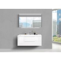 Badmöbel Set Cubo 120 cm, Evermite Waschtisch, Spiegelschrank Multi Led Beton Anthrazit von Intarbad