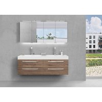 Badmöbel Set Doppelwaschbecken 160 cm mit Unterschrank, Spiegelschrank Beton Anthrazit von Intarbad