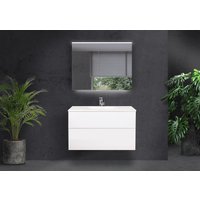 Badmöbel Set Modica 90 cm grifflos mit Evermite Waschtisch, LED Spiegelschrank, Made in Germany Badmöbel Set Modica 90 cm grifflos mit Evermite Waschtisch, LED Spiegelschrank, Made in Germany von Intarbad