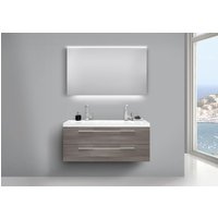 Design Badezimmermöbel Set mit Doppelwaschbecken und LED Lichtspiegel Beton Anthrazit von Intarbad