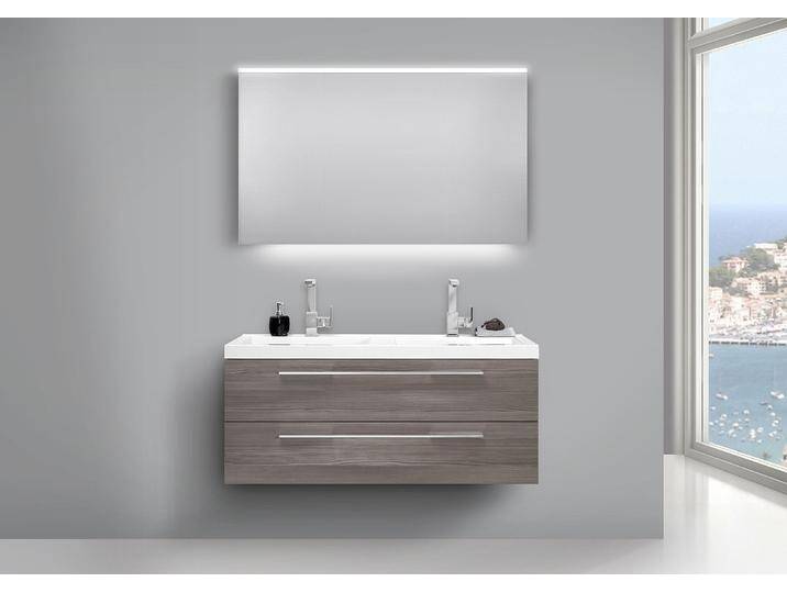 Design Badezimmermöbel Set mit Doppelwaschbecken und LED Lichtspiegel von Intarbad