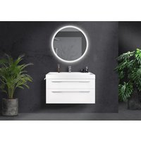 Design Badmöbel 100 cm Waschtisch mit Unterschrank und LED Lichtspiegel von Intarbad