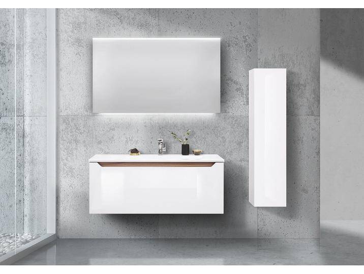 Design Badmöbel Set 120 cm, mit Hochschrank und Led Spiegel von Intarbad